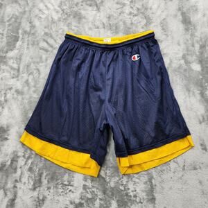 Vintage Champion Shorts Mens L Yellow Blue Reversible Mesh Athletic Basketball